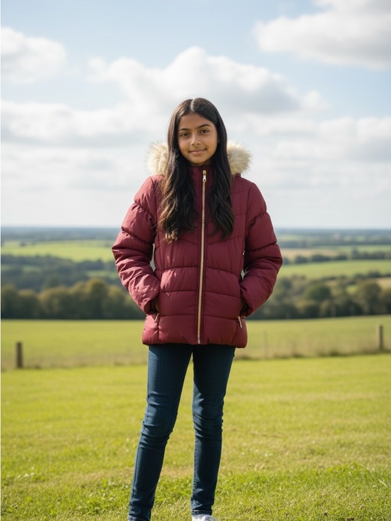 Juicy Couture Other - Juicy Couture Girls Burgundy Puffer‎ Jacket with Faux Fur Trim